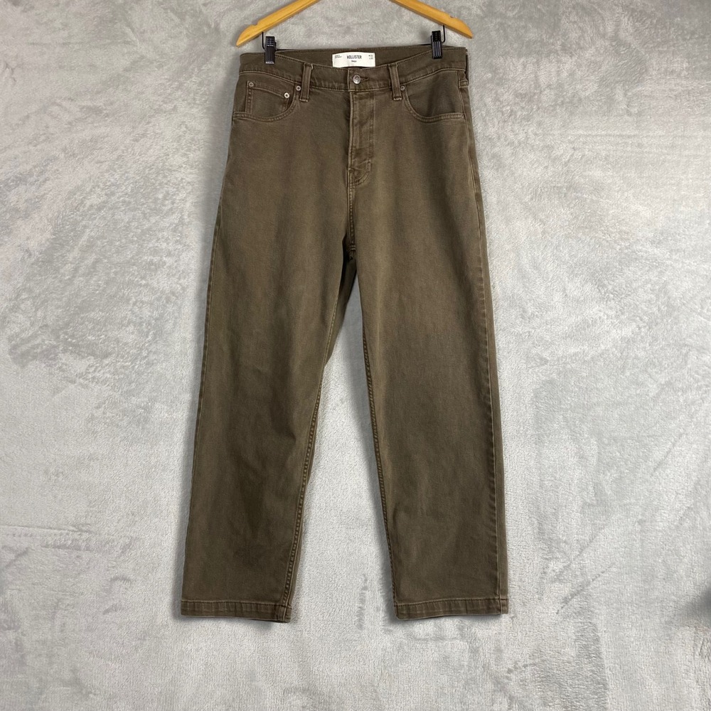 Hollister Baggy Jeans Brown Olive High Rise Relaxed Fit Denim Pants W32 L30
